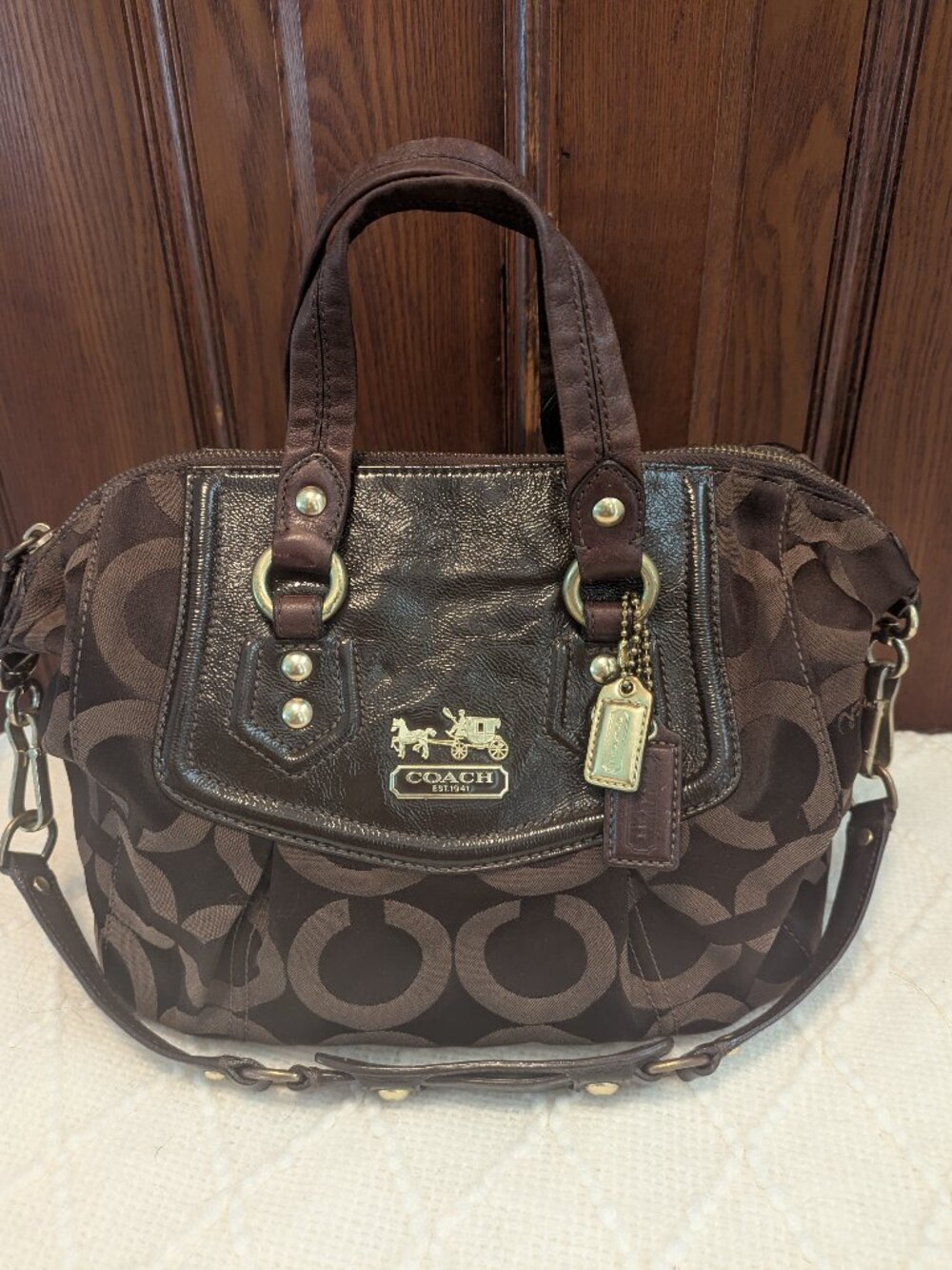COACH Brown 14294 MADISON AUDREY OP ART SATCHEL SHOULDER BAG HANDBAG